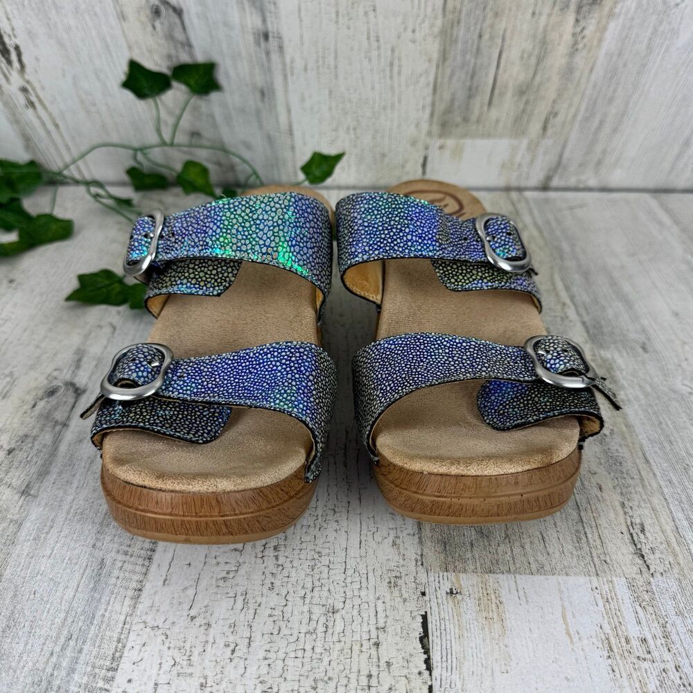 Dansko Size 41 Sophie Iridescent Blue Purple Double Strap Buckle Sandal - Picture 2 of 9